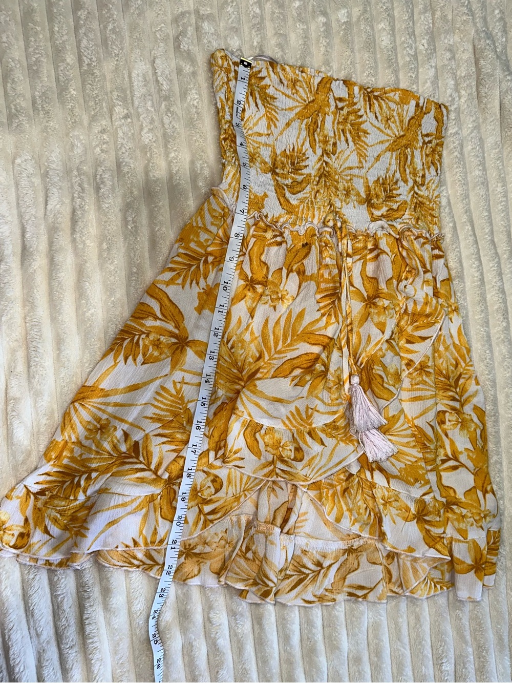 blue island Yellow and White Textured Floral Strapless Dress - Picture 1 of 5